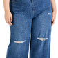 INC International Concepts Women's Cheetah Print Destructed Wide Leg Jeans Blue Size Petite Small