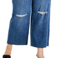 INC International Concepts Women's Cheetah Print Destructed Wide Leg Jeans Blue Size Petite Small
