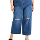 INC International Concepts Women's Cheetah Print Destructed Wide Leg Jeans Blue Size Petite Small