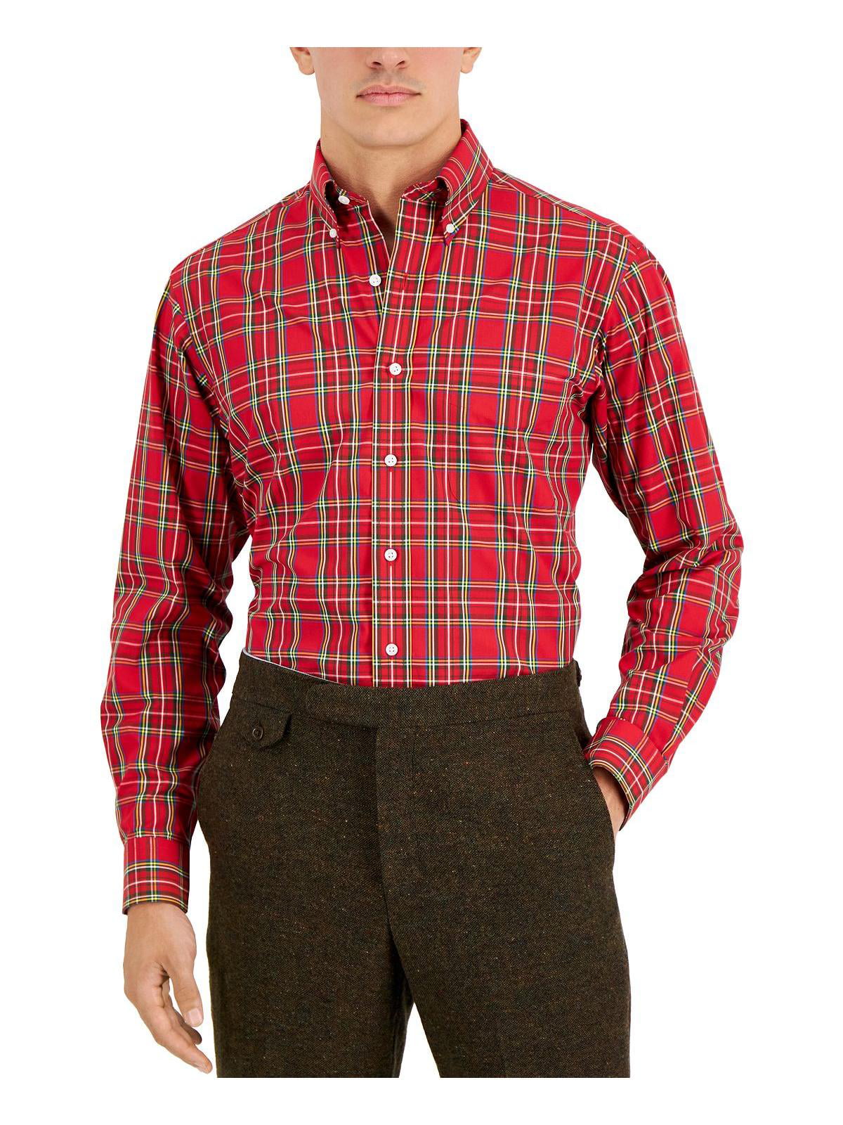 Club Room Men's Regular Fit Cotton Dress Shirt Red Size 34-35