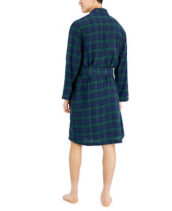 Club Room Men's Plaid Plush Flannel Robe Blue Size Small