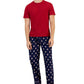 Club Room Men's Solid Top & Santa Bottom Pajama Set Blue Size X-Large