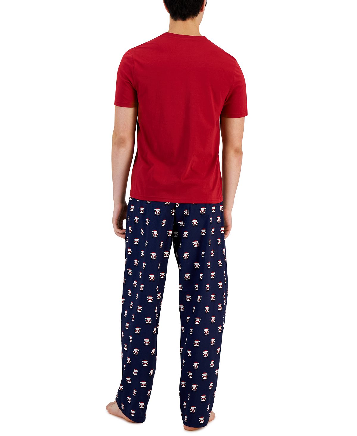 Club Room Men's Solid Top & Santa Bottom Pajama Set Blue Size X-Large