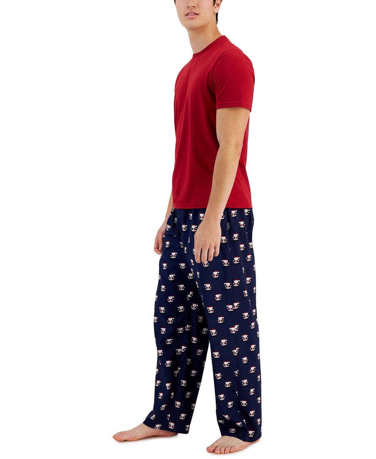 Club Room Men's Solid Top & Santa Bottom Pajama Set Blue Size X-Large