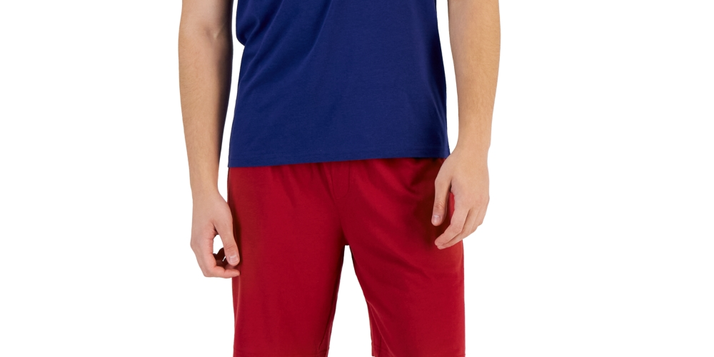 Club Room Men's Holiday 2 Pc Graphic Short Sleeve T Shirt & Solid Pajama Shorts Set Blue Size XX-Large