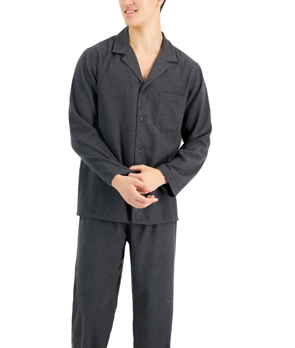 Club Room Men's Heathered Solid Flannel Pajama Set Gray Size Medium