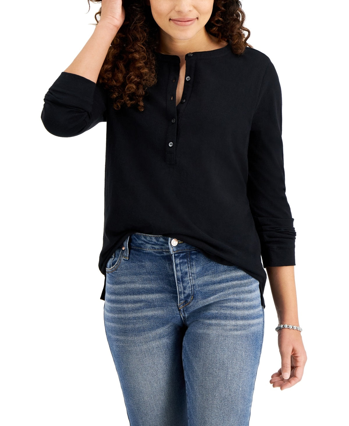 Style & Co Women's Cotton Crewneck Top Black Size Medium