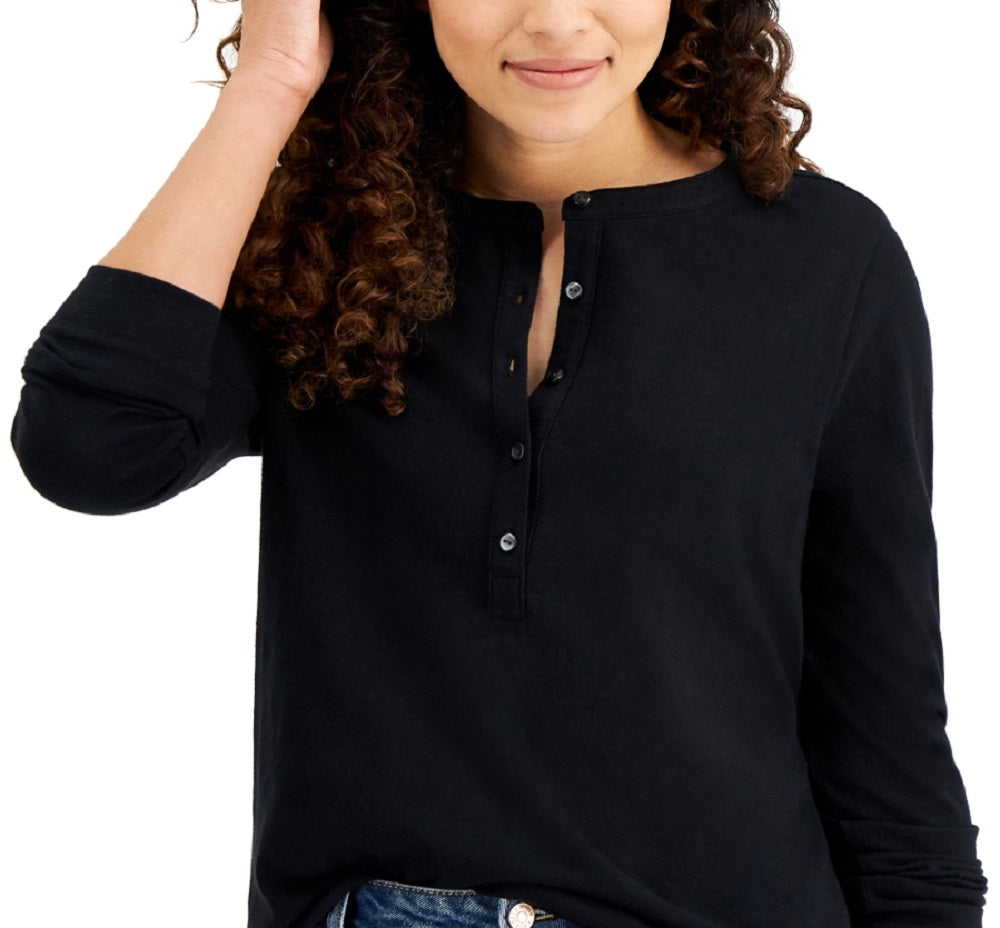 Style & Co Women's Cotton Crewneck Top Black Size Medium