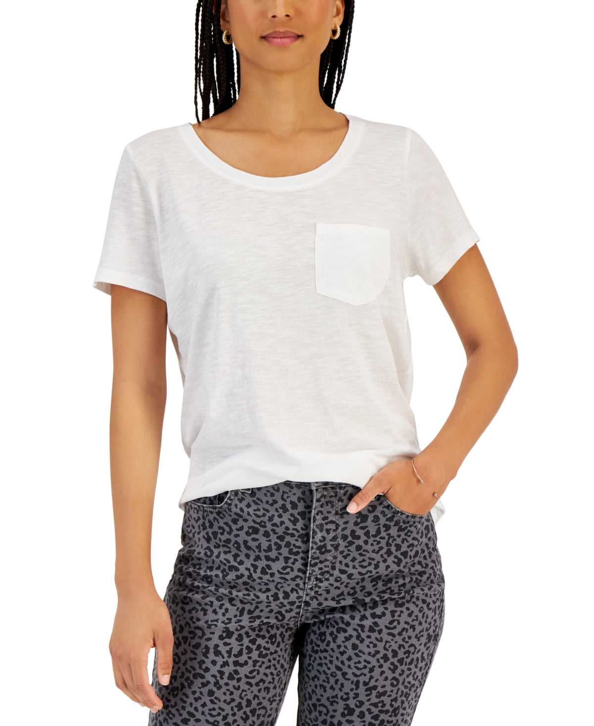 Style & Co Women's Pocket T-Shirt White Size Medium