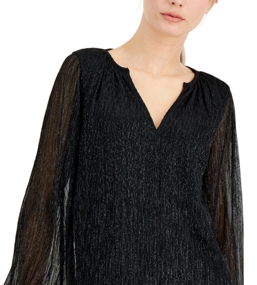 Alfani Women's Metallic Peasant Top Black Size 44
