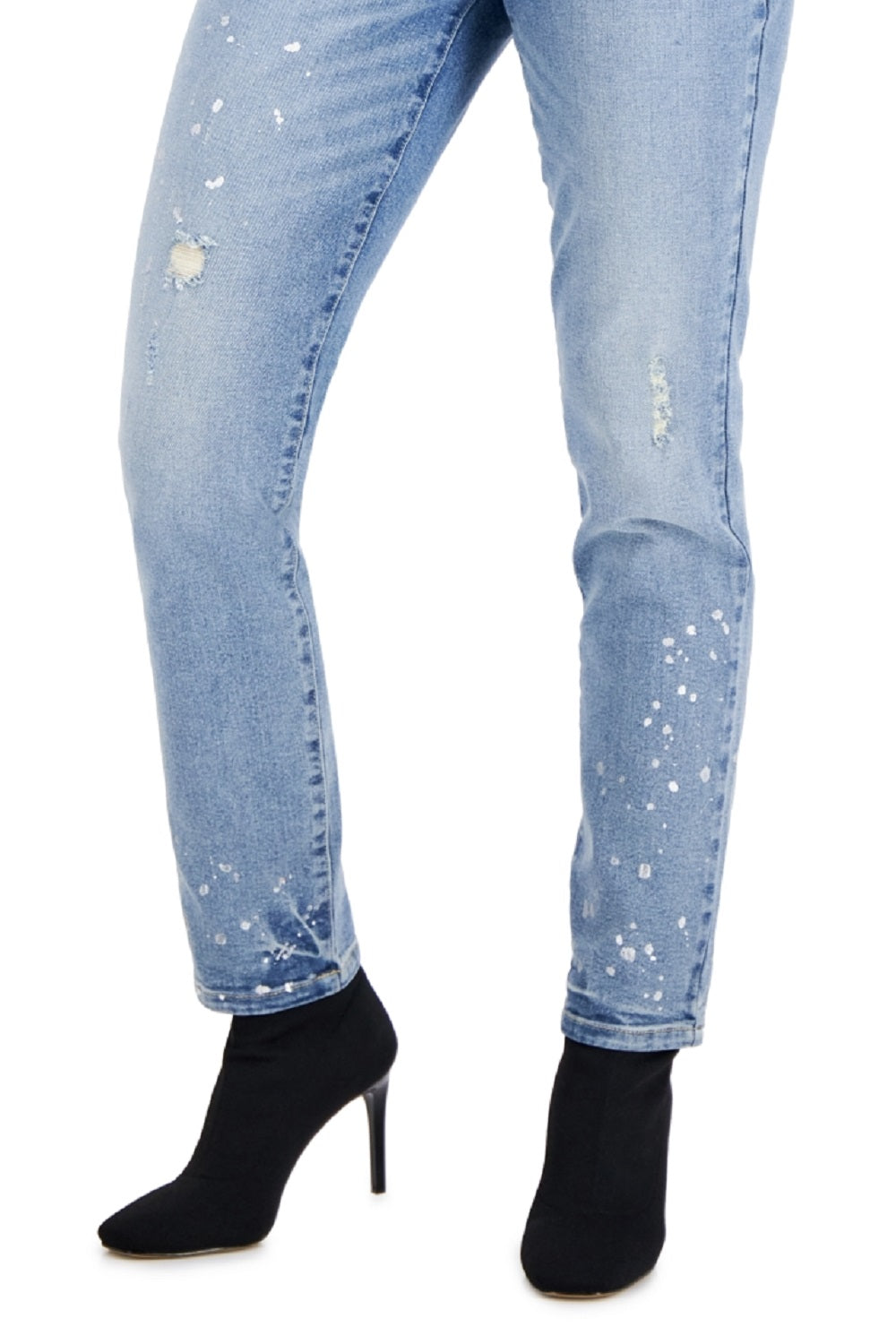 INC International Concepts Women's Paint Splatter Mid Rise Straight Leg Pants Blue Size 4