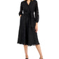 Alfani Women's Jacquard Mesh Sleeve Belted Shirtdress Black Size 4 Petite