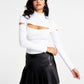 Bar III Women's Ribbed Mock Neck Long Sleeve Cutout Top White Size X-Small