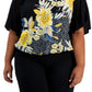JM Collection Women's Keyhole Neck Floral Top Black Size 1X