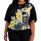 JM Collection Women's Keyhole Neck Floral Top Black Size 1X