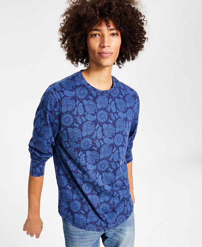Sun + Stone Men's Printed Knit T-Shirt Blue Size Medium