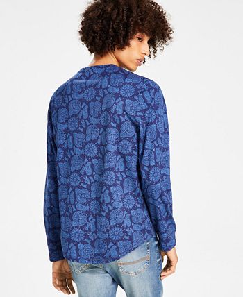 Sun + Stone Men's Printed Knit T-Shirt Blue Size Medium