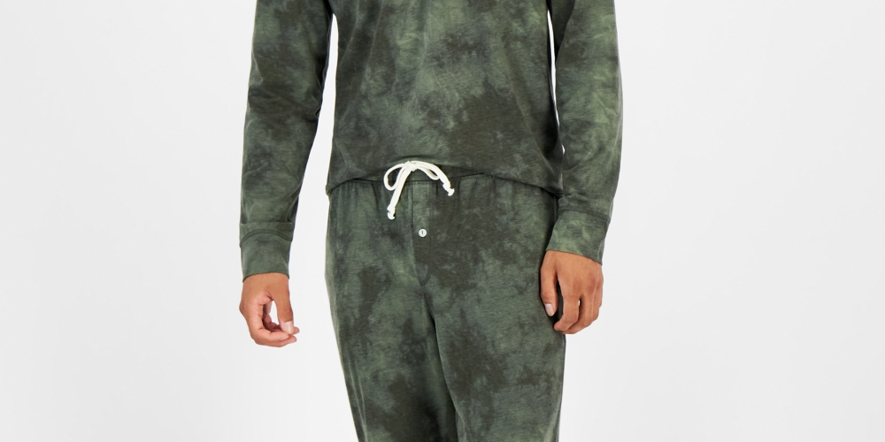 Sun + Stone Men's Cozy Tie Dye Sleep Shirt Green Size Medium