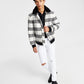 INC International Concepts Men's Loki Fleece Collar Zip Front Plaid Jacket White Size X-Large