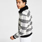 INC International Concepts Men's Loki Fleece Collar Zip Front Plaid Jacket White Size X-Large