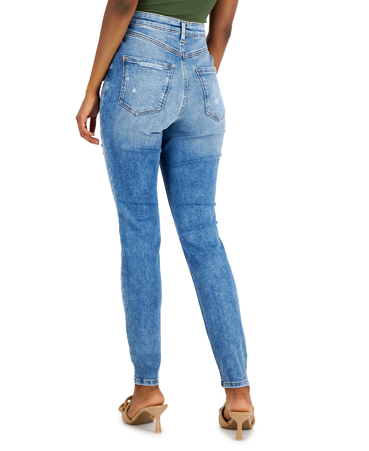 INC International Concepts Women's High Rise Destructed Skinny Jeans Blue Size 4