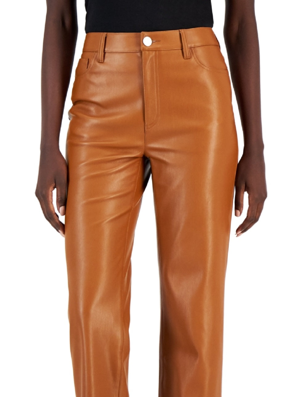 INC International Concepts Women's Faux Leather Straight Leg Pants Brown Size 16