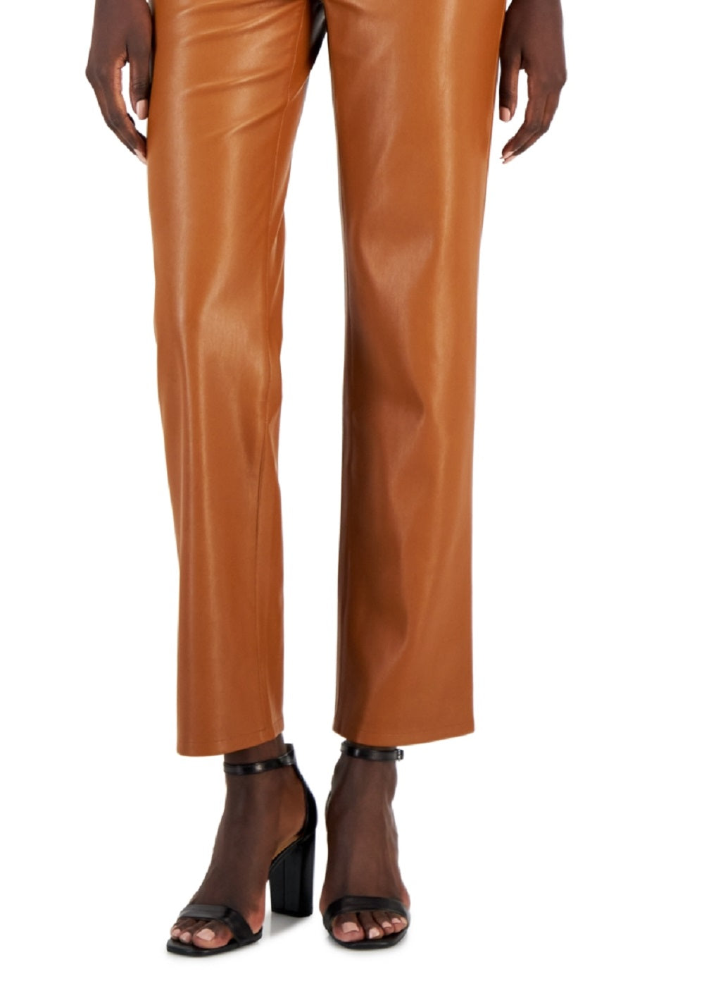 INC International Concepts Women's Faux Leather Straight Leg Pants Brown Size 16