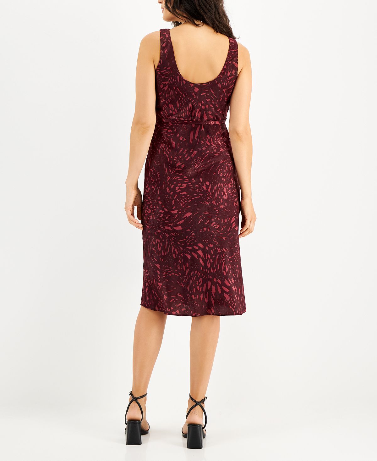 INC International Concepts Women's Printed Satin Midi Dress Red Size Small