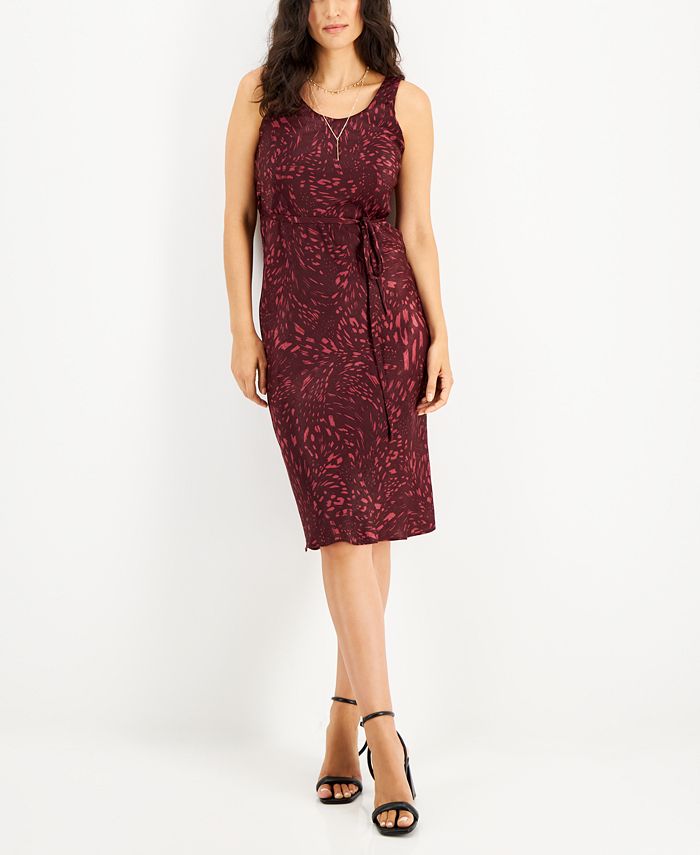 INC International Concepts Women's Printed Satin Midi Dress Red Size Medium
