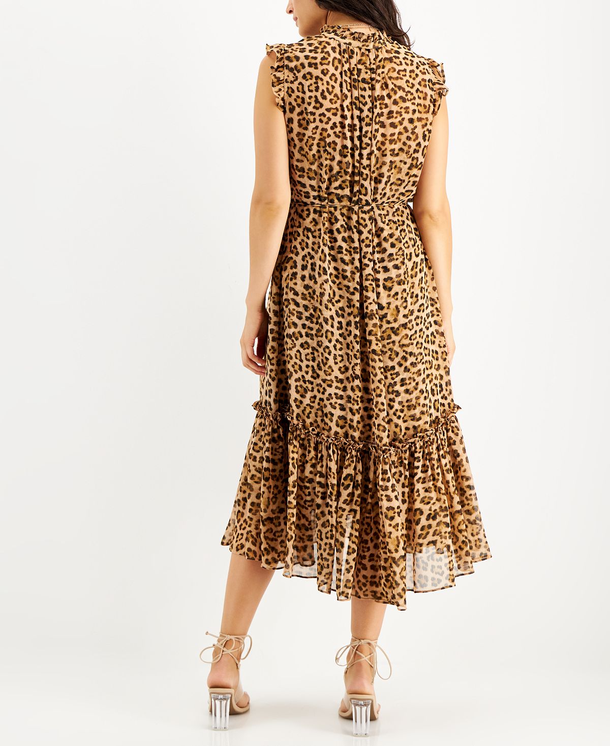 INC International Concepts Women's Cheetah Print Flutter Sleeve Dress Brown Size XX-Large