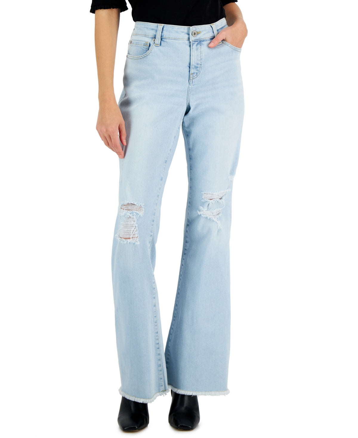 INC International Concepts Women's Mid Rise Destructed Flare Leg Jeans Blue Size 10