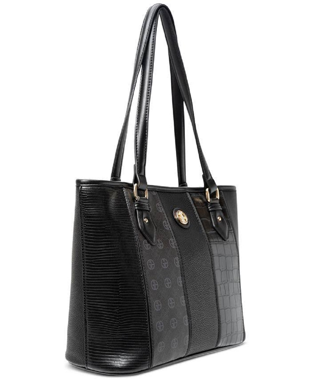 Giani Bernini Women's Croc Embossed Colorblock Faux Leather Tote Black Size Regular