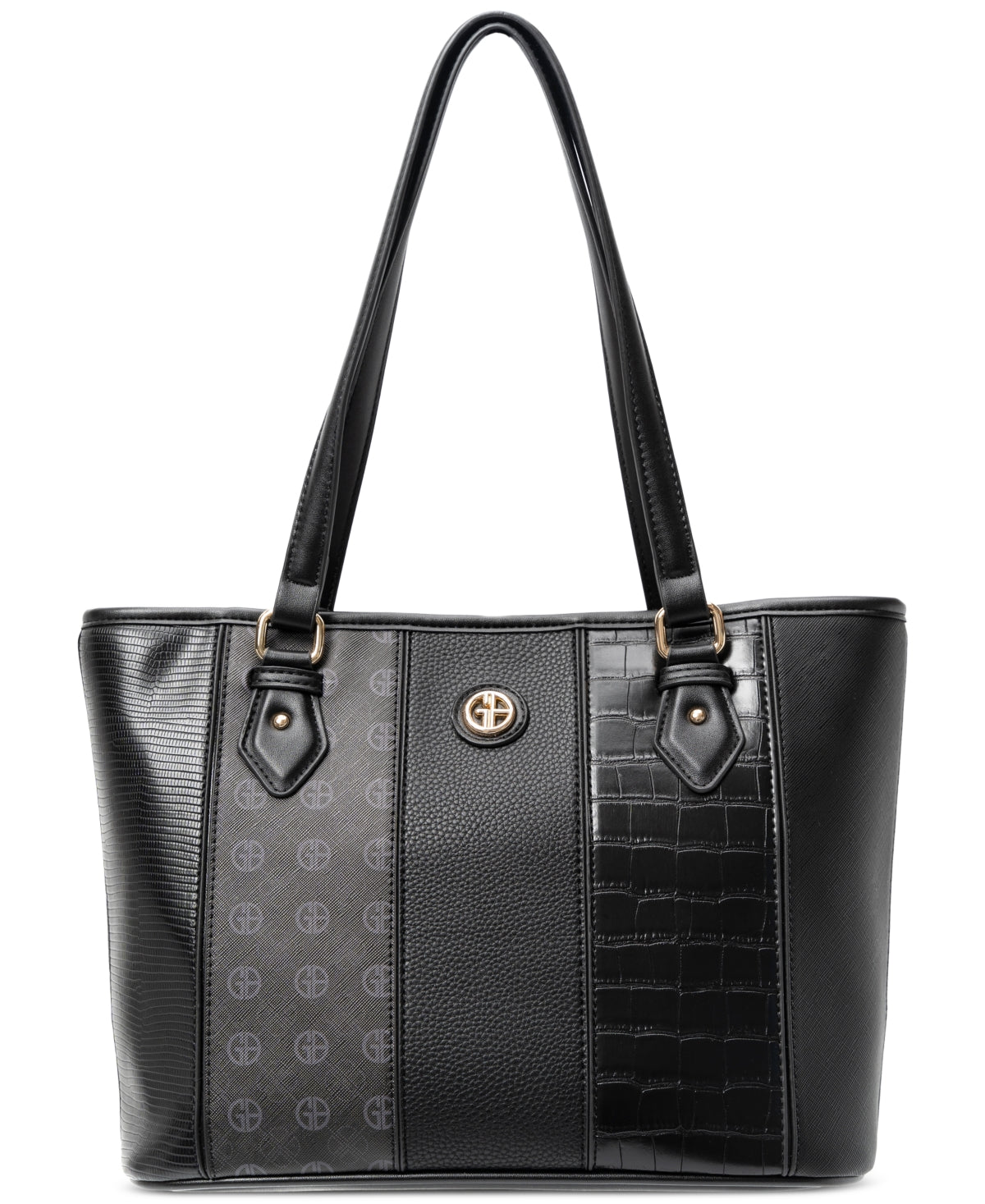 Giani Bernini Women's Croc Embossed Colorblock Faux Leather Tote Black Size Regular