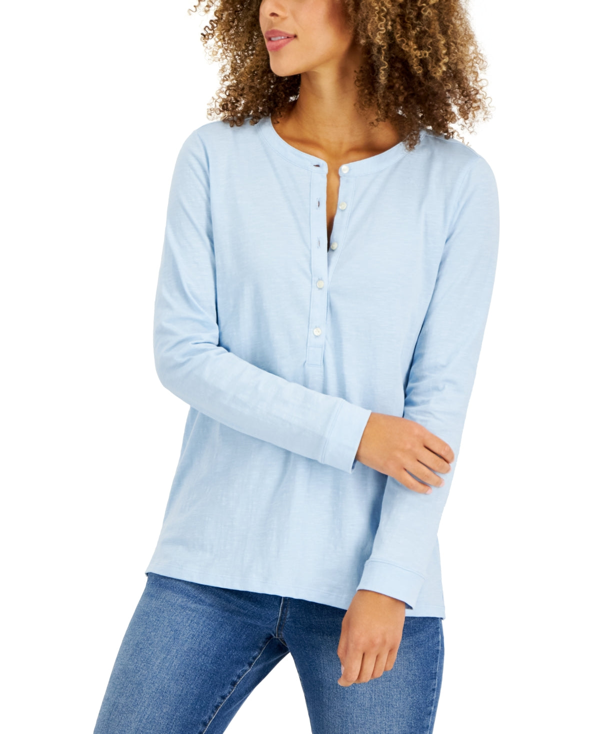 Style & Co Women's Cotton Crewneck Top Blue Size Large