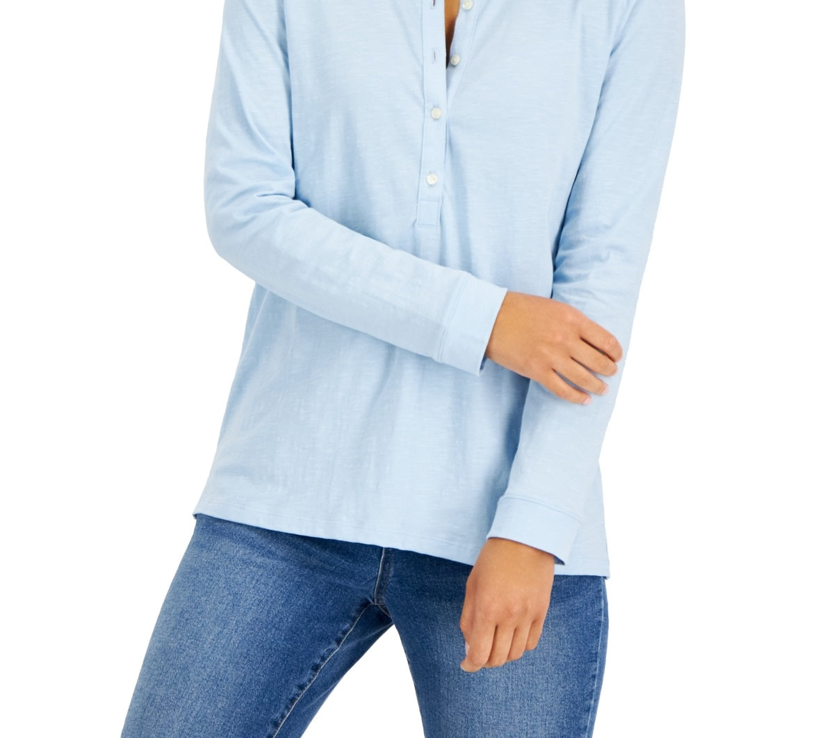 Style & Co Women's Cotton Crewneck Top Blue Size Large