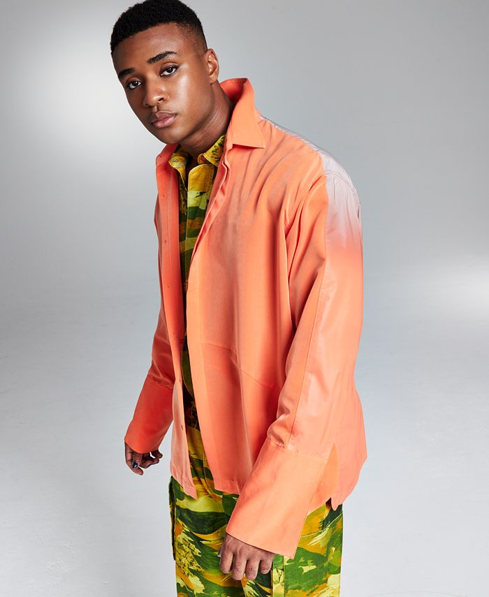 And Now This Men's Reflective Long Sleeve Button Up Shirt Orange Size XX-Large