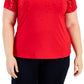 INC International Concepts Women's Sequined T-Shirt Red Size 2X