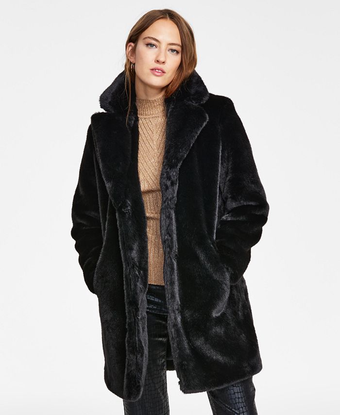 INC International Concepts Women's Long Faux Fur Chubby Coat Black Size Small