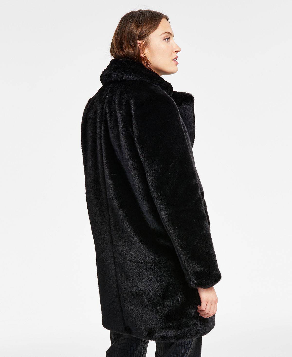 INC International Concepts Women's Long Faux Fur Chubby Coat Black Size Small