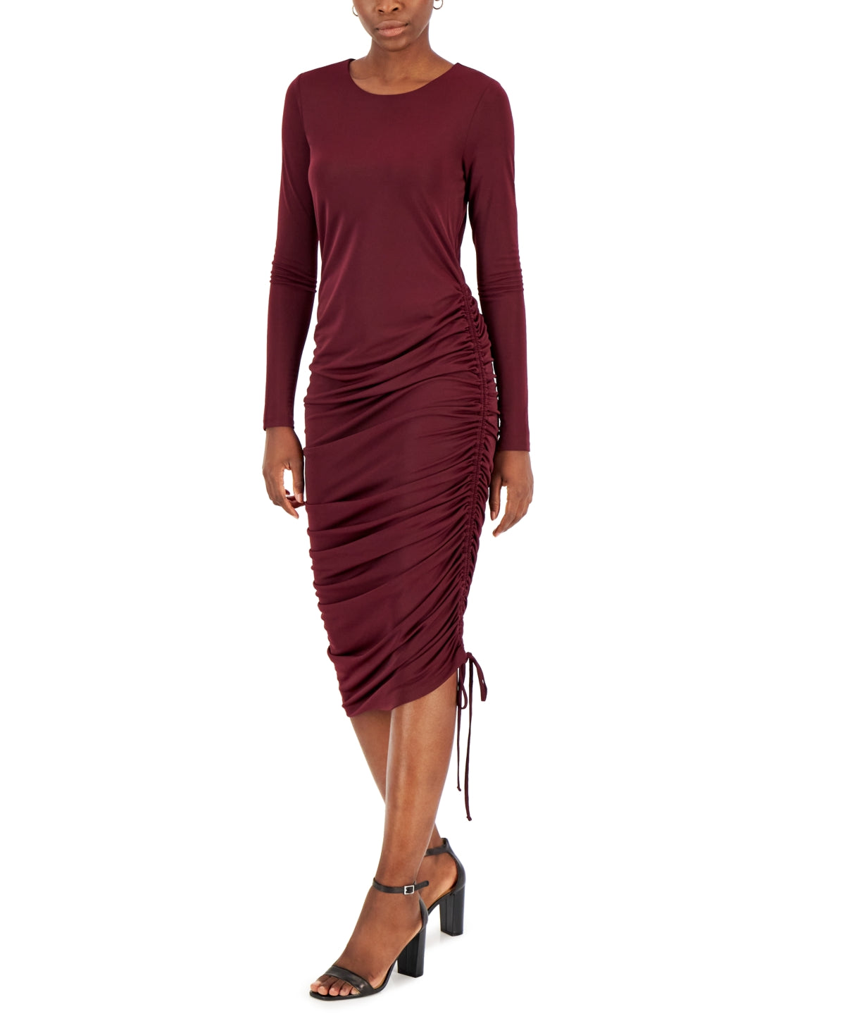 INC International Concepts Women's Drawstring Ruched Dress Red Size X-Large