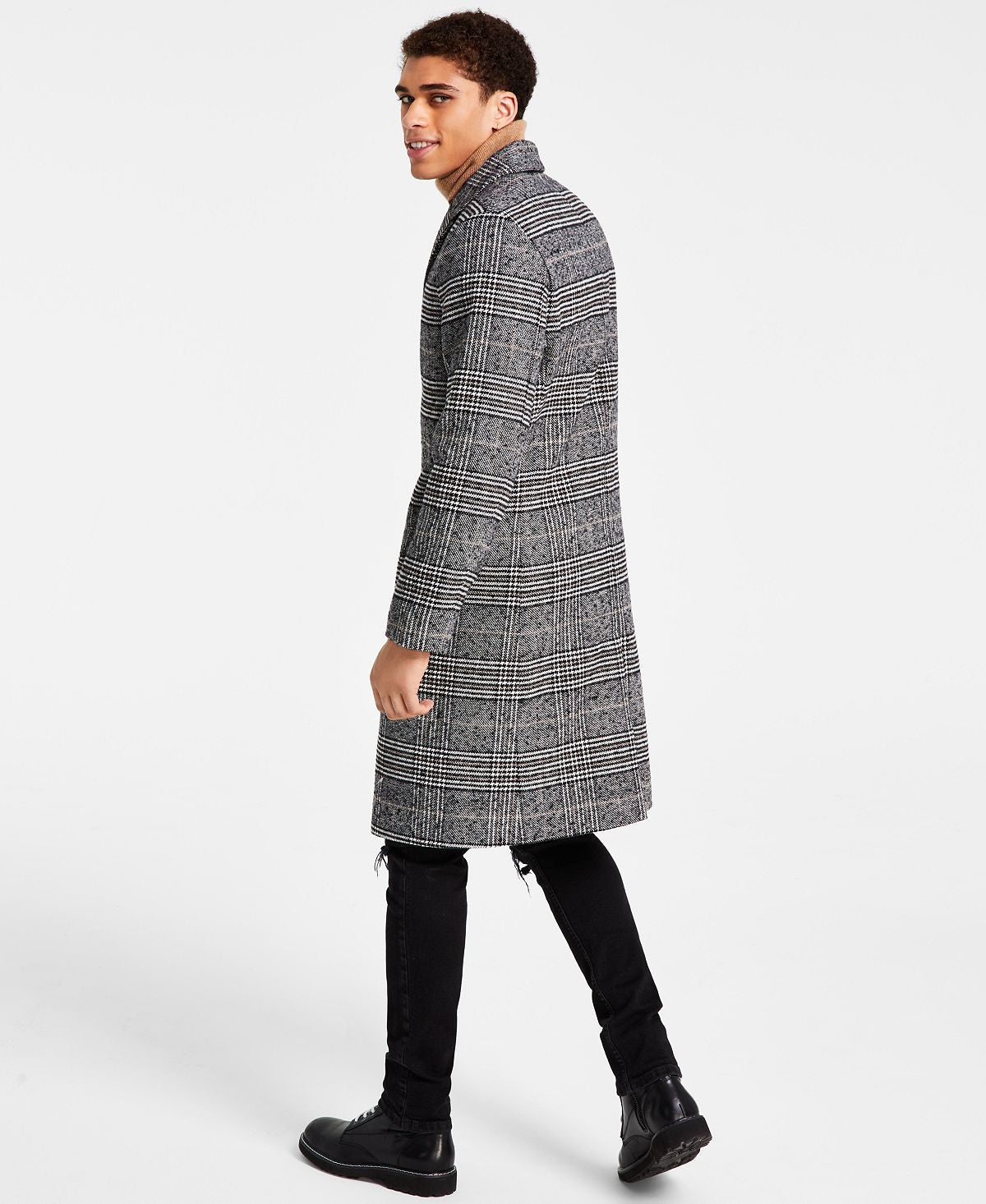 INC International Concepts Men's Nicolas Plaid Coat Black Size Large