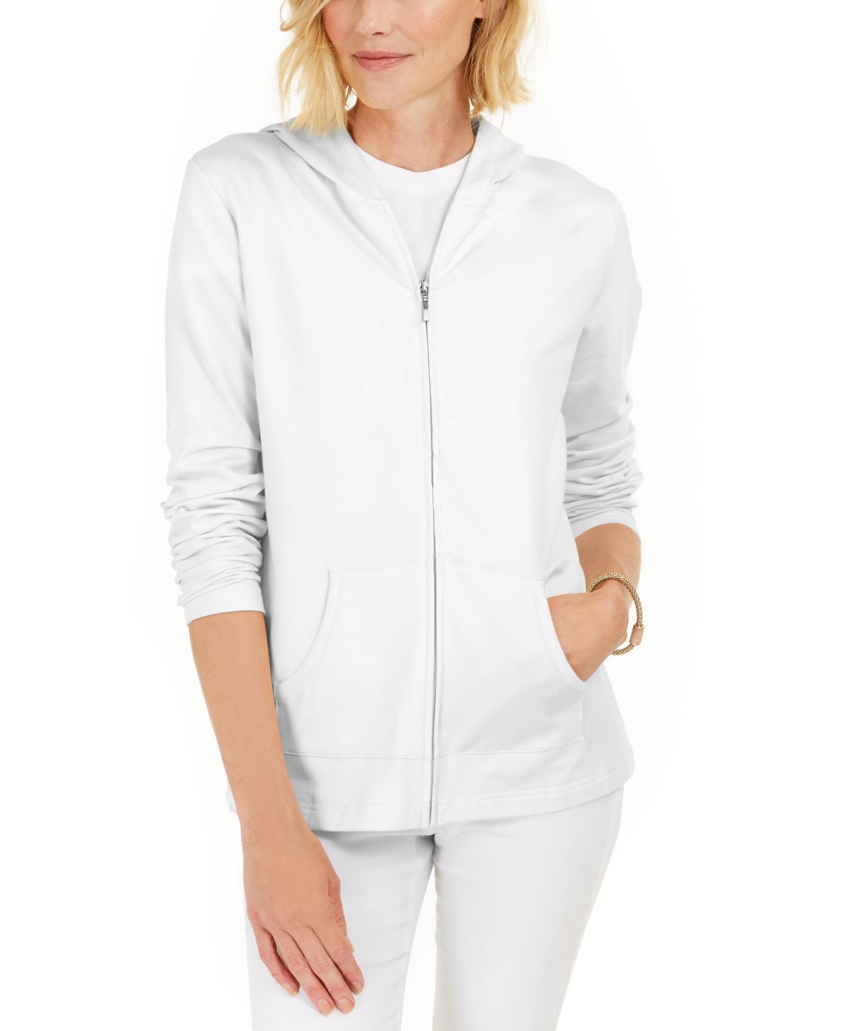 Karen Scott Women's Long Sleeve Zip Front Hoodie White Size XX-Large