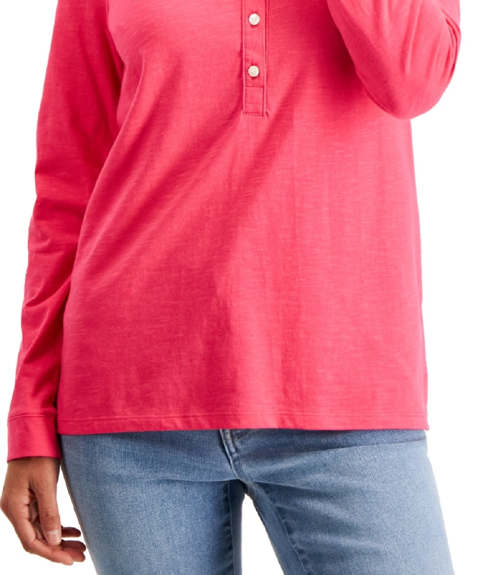 Style & Co Women's Henley Top Pink Size Petite Large