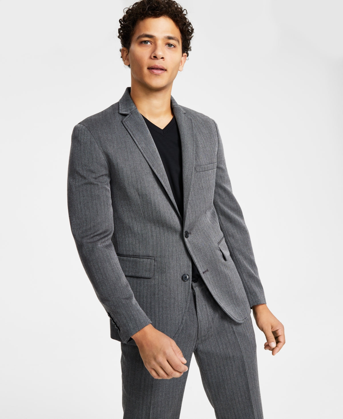 INC International Concepts Men's Slim Fit Herringbone Suit Jacket Black Size M