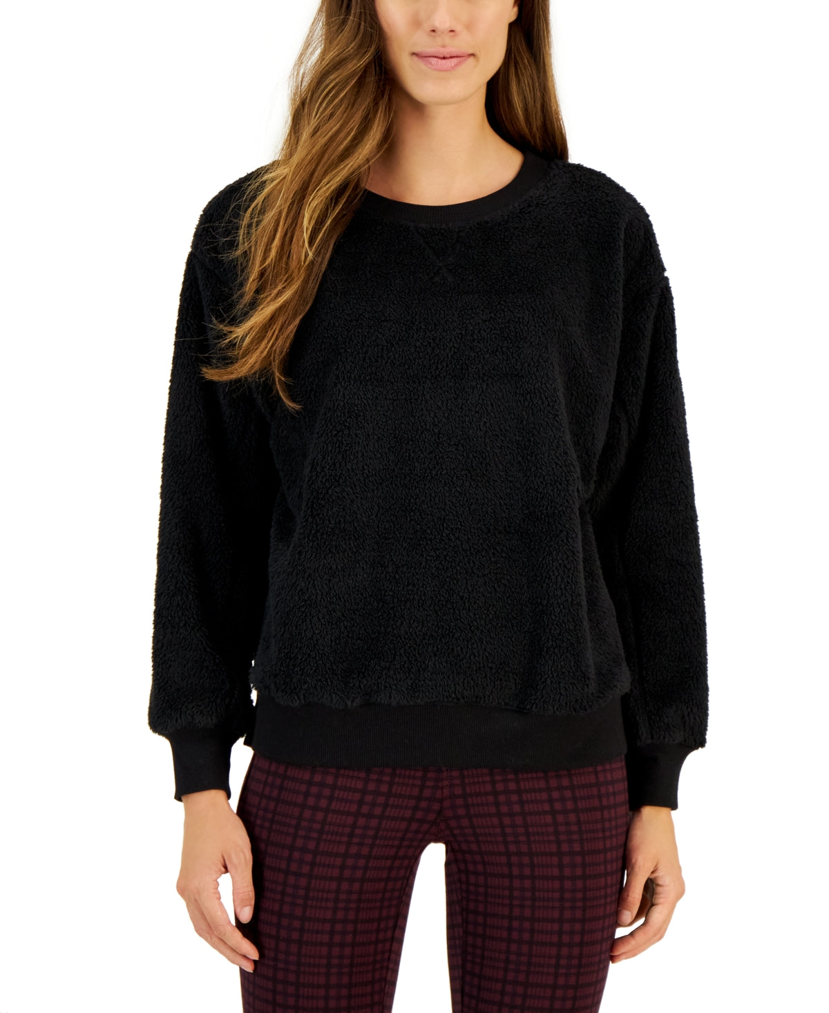 Style & Co Women's Sherpa Long Sleeve Sweater Black Size X-Large