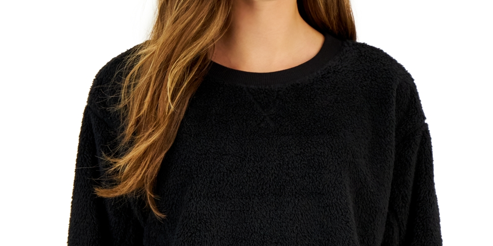 Style & Co Women's Sherpa Long Sleeve Sweater Black Size X-Large