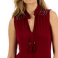 INC International Concepts Women's Sleeveless Crochet Split Neck Top Red Size Medium