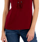 INC International Concepts Women's Sleeveless Crochet Split Neck Top Red Size Medium