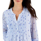 Charter Club Women's Print Pintuck Top Blue Size Large