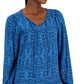 Style & Co Women's Printed V Neck Peasant Dress Blue Size Large